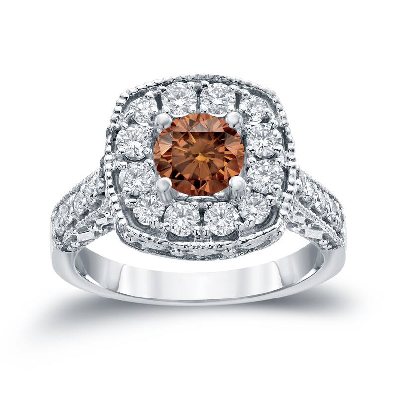 Auriya Ornate 1 1/2ctw Halo Brown Diamond Engagement Ring 14k Gold