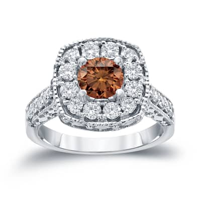 Auriya Ornate 1 1/2ctw Halo Brown Diamond Engagement Ring 14k Gold