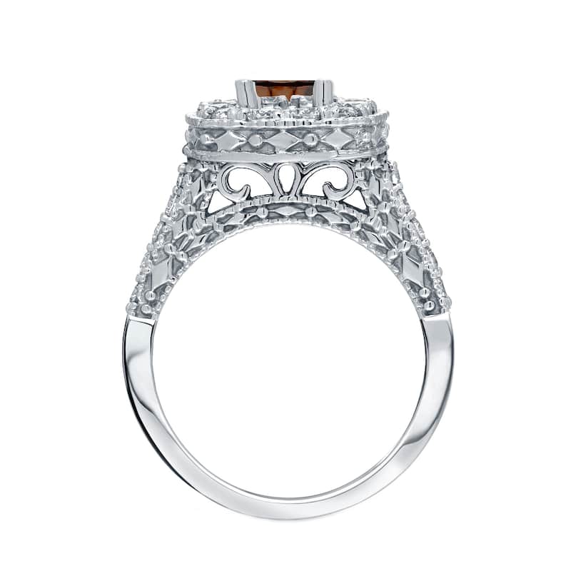 Auriya Ornate 1 1/2ctw Halo Brown Diamond Engagement Ring 14k Gold