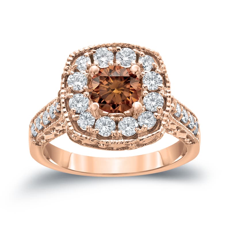 Auriya Ornate 1 1/2ctw Halo Brown Diamond Engagement Ring 14k Gold