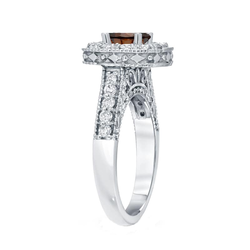 Auriya Ornate 1 1/2ctw Halo Brown Diamond Engagement Ring 14k Gold
