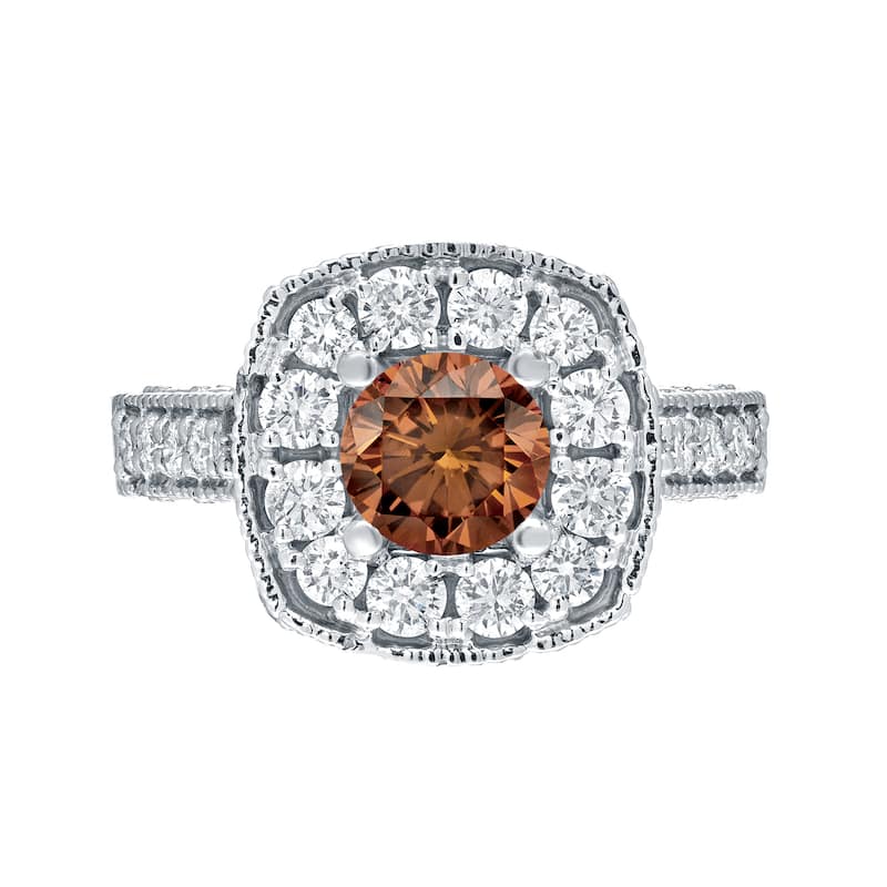 Auriya Ornate 1 1/2ctw Halo Brown Diamond Engagement Ring 14k Gold