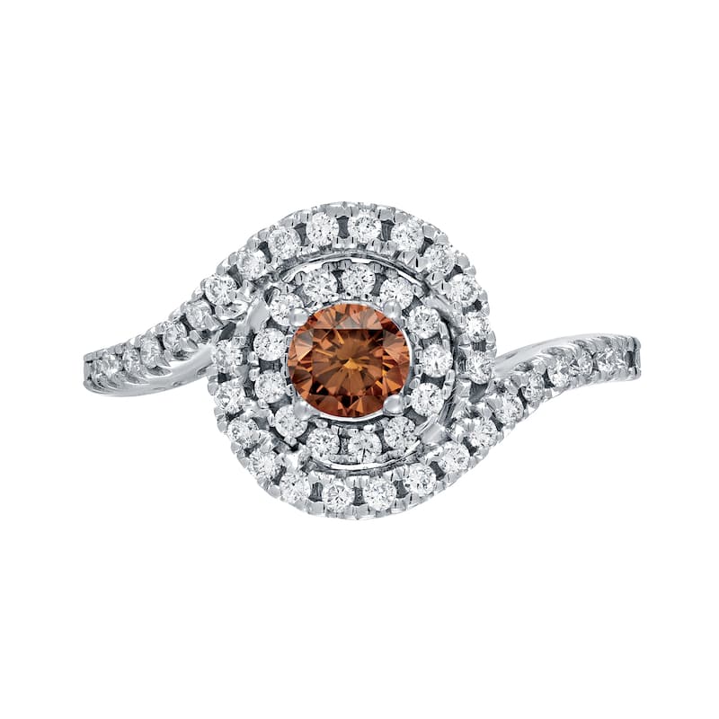 14k Gold Round 4/5ct TDW Brown Diamond Swirl Engagement Ring by Auriya