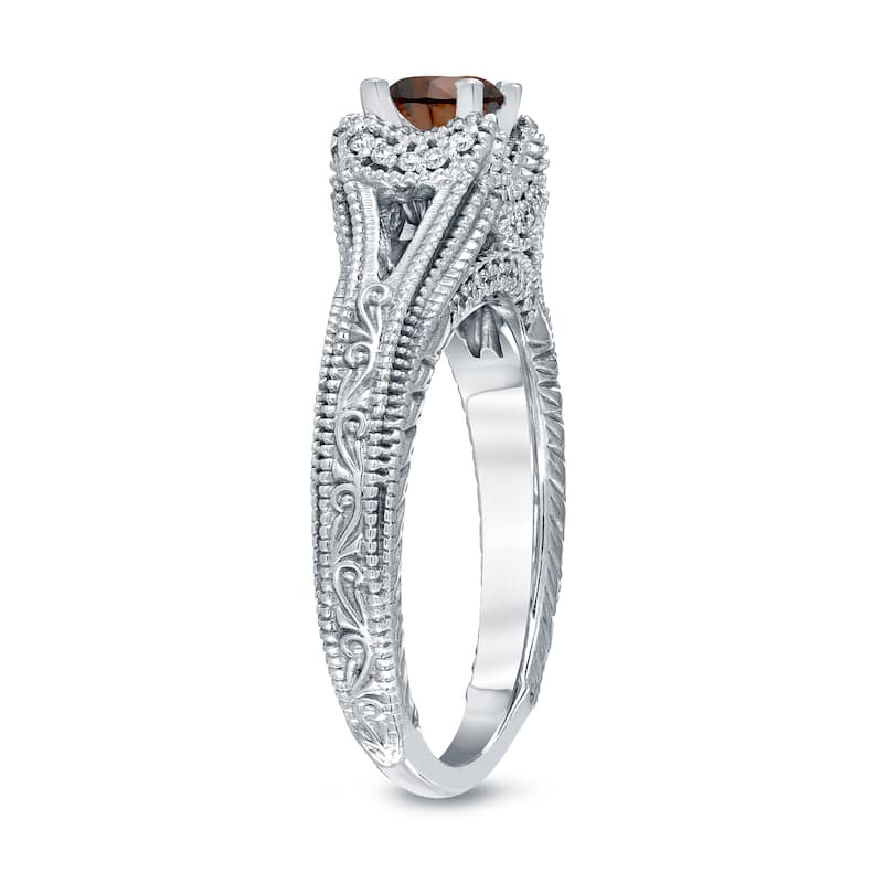 14k Gold Vintage Carved Round 1/2ct TDW Brown Diamond Engagement Ring