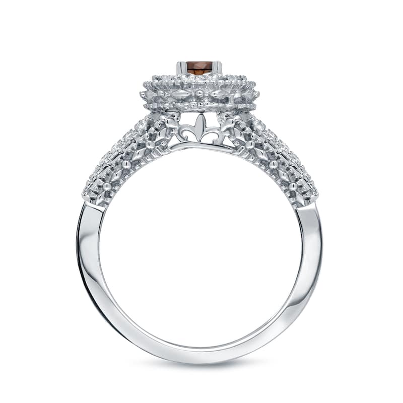 14k Gold Round 3/4ct TDW Brown Diamond with Halo Engagement Ring by Auriya