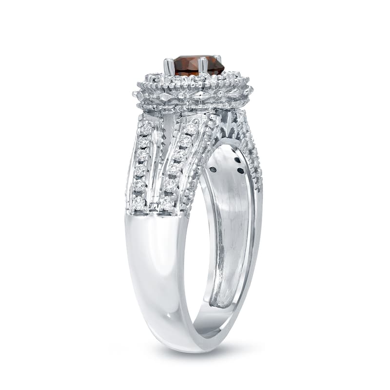 14k Gold Round 3/4ct TDW Brown Diamond with Halo Engagement Ring by Auriya