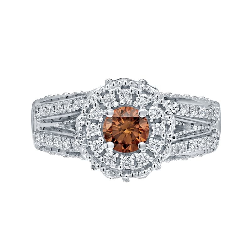 14k Gold Round 3/4ct TDW Brown Diamond with Halo Engagement Ring by Auriya
