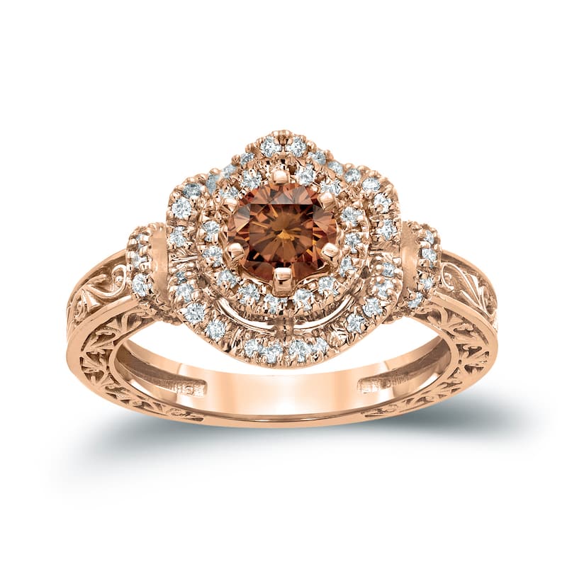 14k Gold Round 1ct TDW Brown Diamond Engagement Ring by Auriya