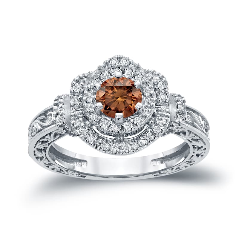 14k Gold Round 1ct TDW Brown Diamond Engagement Ring by Auriya