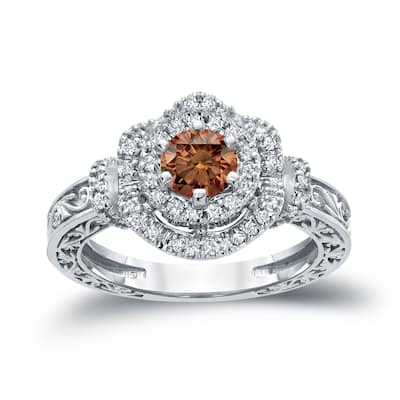 14k Gold Round 1ct TDW Brown Diamond Engagement Ring by Auriya