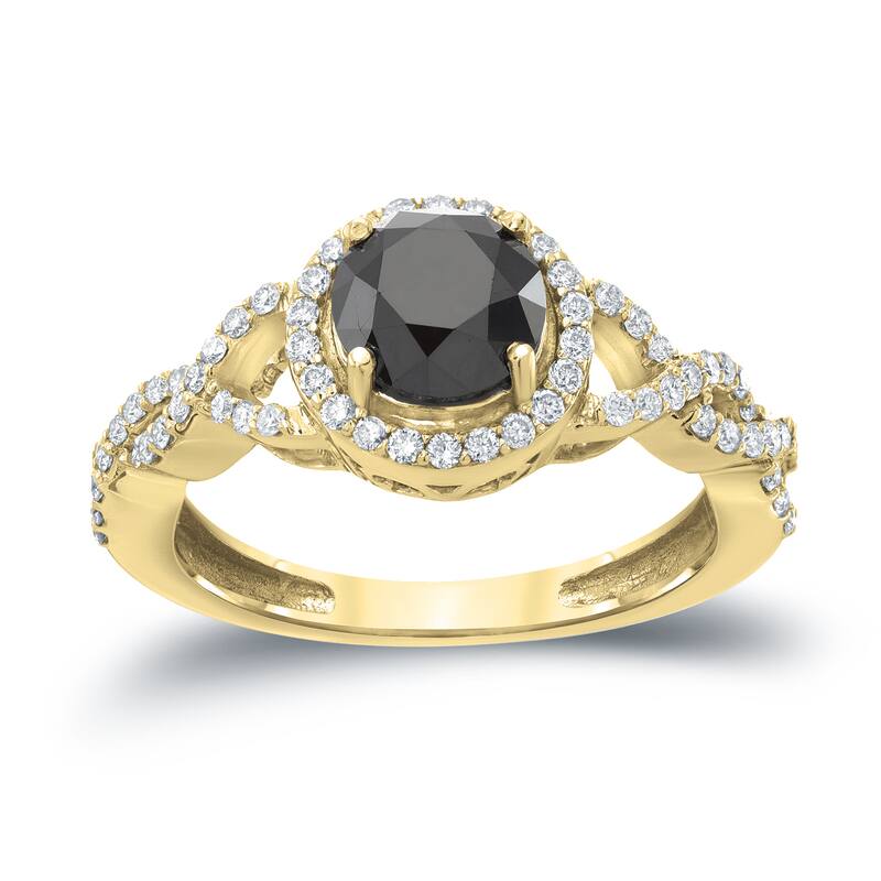 14k Gold Round 1 3/8ct TDW Black Diamond with Halo Engagement Ring by Auriya (H-I, I1-I2)