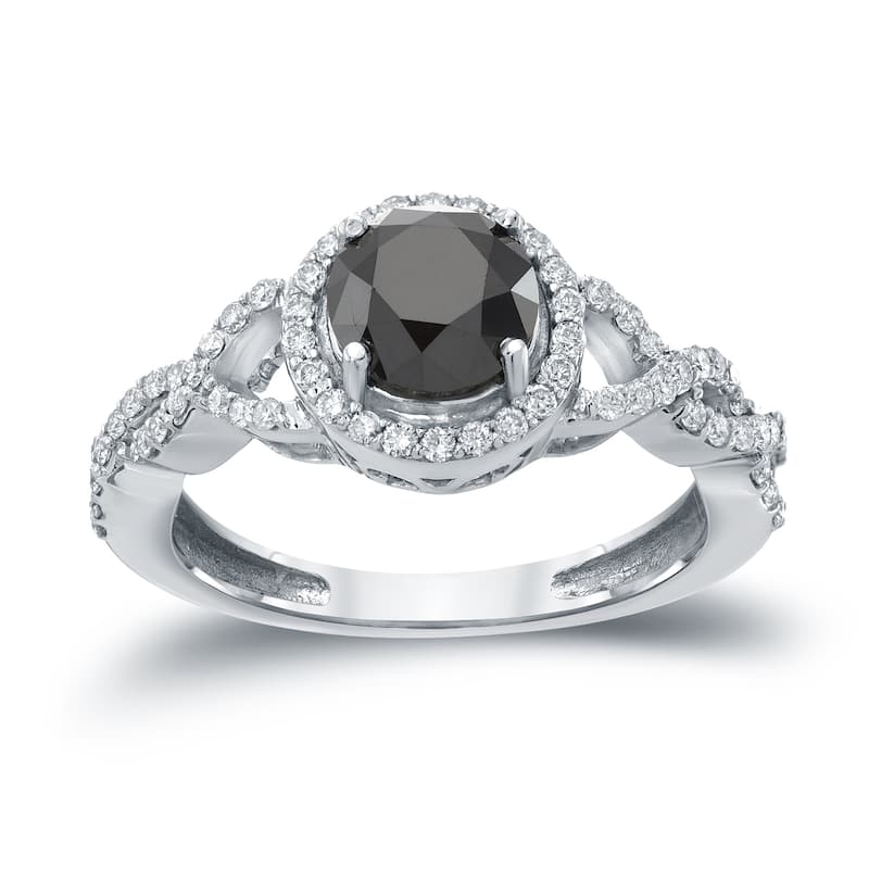 14k Gold Round 1 3/8ct TDW Black Diamond with Halo Engagement Ring by Auriya (H-I, I1-I2)