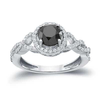 14k Gold Round 1 3/8ct TDW Black Diamond with Halo Engagement Ring by Auriya (H-I, I1-I2)