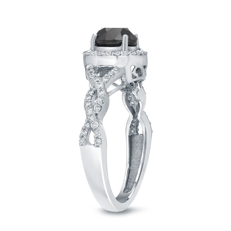 14k Gold Round 1 3/8ct TDW Black Diamond with Halo Engagement Ring by Auriya (H-I, I1-I2)