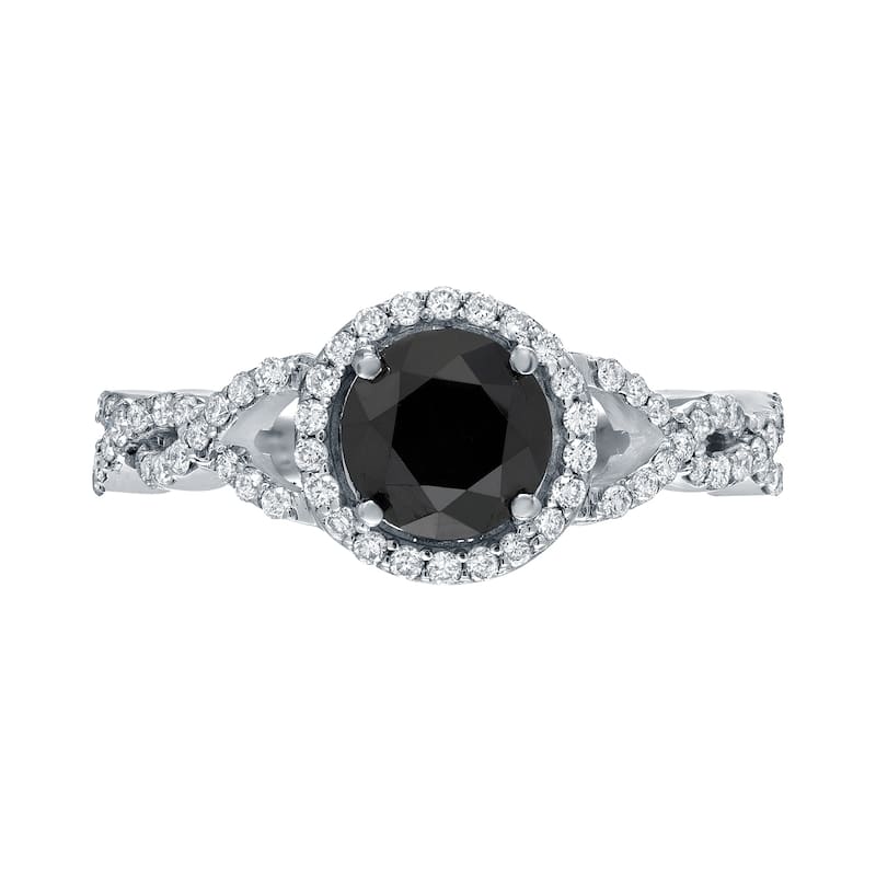 14k Gold Round 1 3/8ct TDW Black Diamond with Halo Engagement Ring by Auriya (H-I, I1-I2)