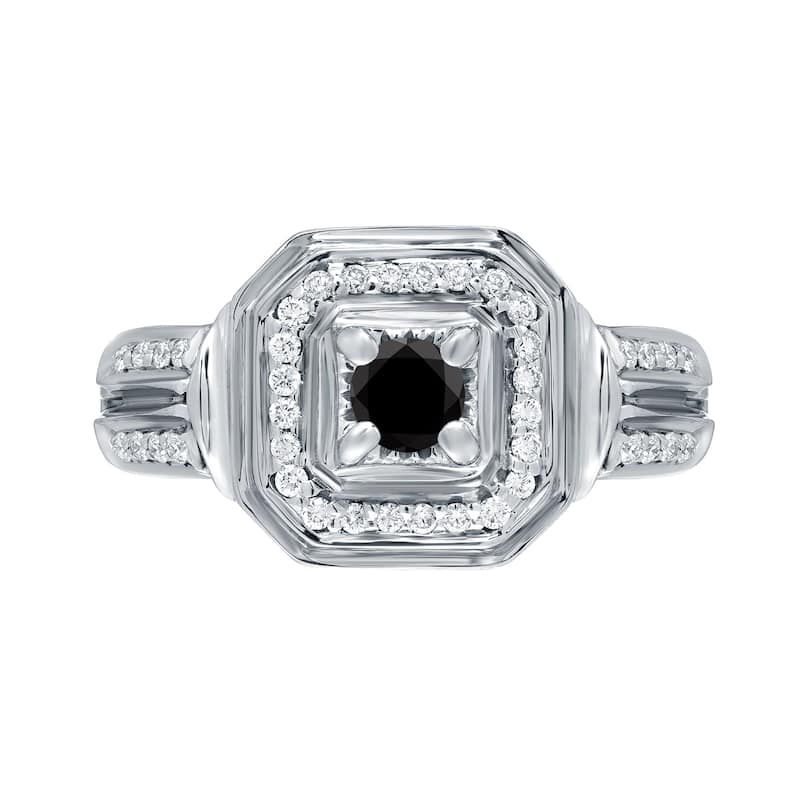 Auriya 14k Gold 2/5ctw Halo Black Diamond Engagement Ring (H-I, I1-I2)