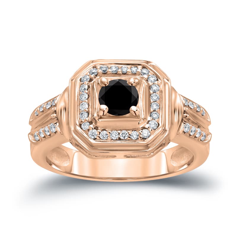 Auriya 14k Gold 2/5ctw Halo Black Diamond Engagement Ring (H-I, I1-I2)