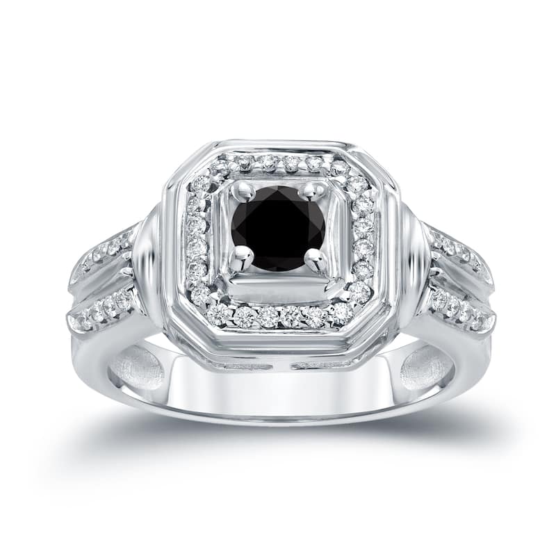 Auriya 14k Gold 2/5ctw Halo Black Diamond Engagement Ring (H-I, I1-I2)