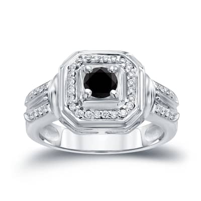 Auriya 14k Gold 2/5ctw Halo Black Diamond Engagement Ring (H-I, I1-I2)