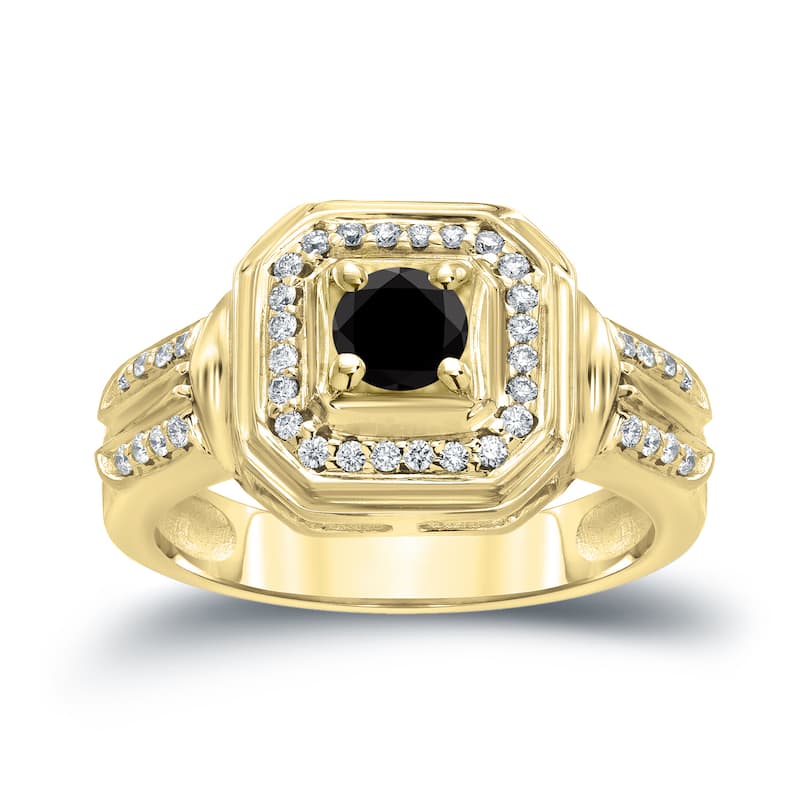 Auriya 14k Gold 2/5ctw Halo Black Diamond Engagement Ring (H-I, I1-I2)