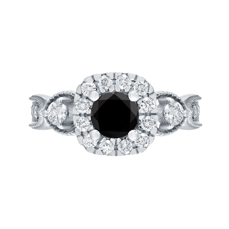 14k Gold Round 1ct TDW Black Diamond with Halo Engagement Ring by Auriya