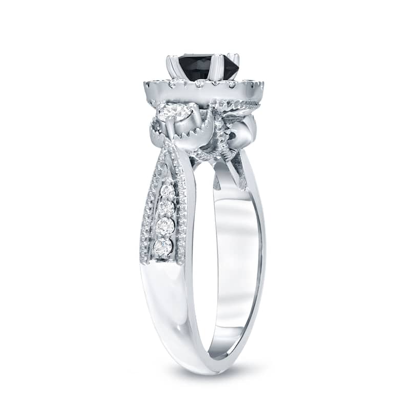 14k Gold Round 1ct TDW Black Diamond with Halo Engagement Ring by Auriya