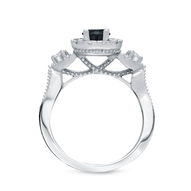 14k Gold Round 1ct TDW Black Diamond with Halo Engagement Ring by Auriya