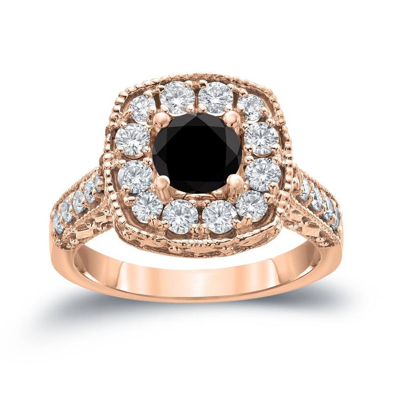 Auriya 14k Gold 1 1/2ctw Milgrain Halo Black Diamond Engagement Ring - 4 - Rose