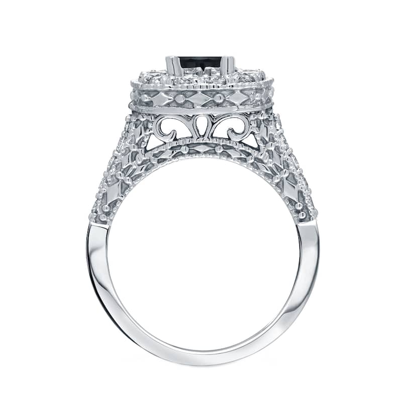 Auriya 14k Gold 1 1/2ctw Milgrain Halo Black Diamond Engagement Ring