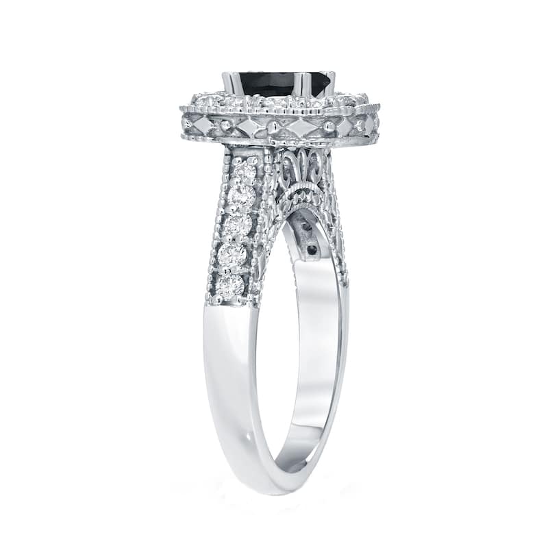 Auriya 14k Gold 1 1/2ctw Milgrain Halo Black Diamond Engagement Ring