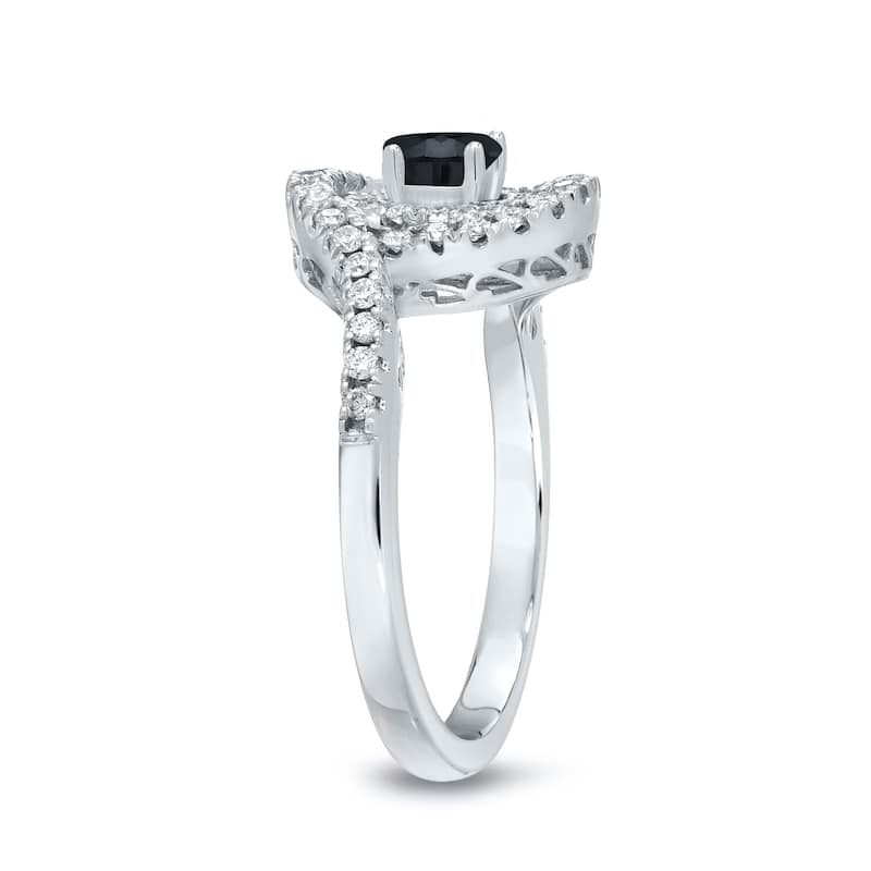 Auriya Modern 4/5ctw Halo Black Diamond Engagement Ring 14k Gold Bypass Style (H-I, I1-I2)
