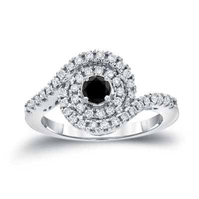 Auriya Modern 4/5ctw Halo Black Diamond Engagement Ring 14k Gold Bypass Style (H-I, I1-I2)