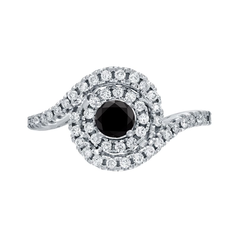Auriya Modern 4/5ctw Halo Black Diamond Engagement Ring 14k Gold Bypass Style (H-I, I1-I2)