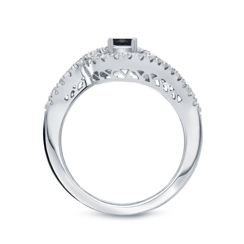 Auriya Modern 4/5ctw Halo Black Diamond Engagement Ring 14k Gold Bypass Style (H-I, I1-I2)