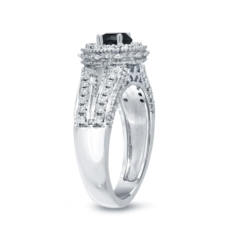 14k Gold Round 3/4ct TDW Black Diamond with Halo Engagement Ring by Auriya (H-I, I1-I2)