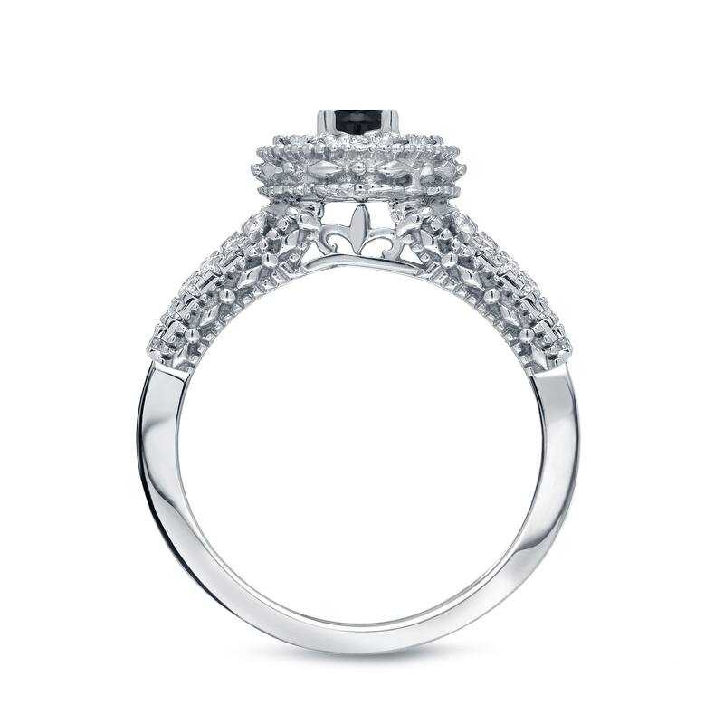 14k Gold Round 3/4ct TDW Black Diamond with Halo Engagement Ring by Auriya (H-I, I1-I2)