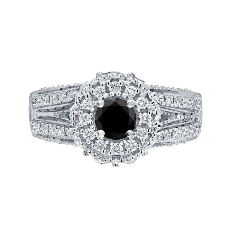14k Gold Round 3/4ct TDW Black Diamond with Halo Engagement Ring by Auriya (H-I, I1-I2)