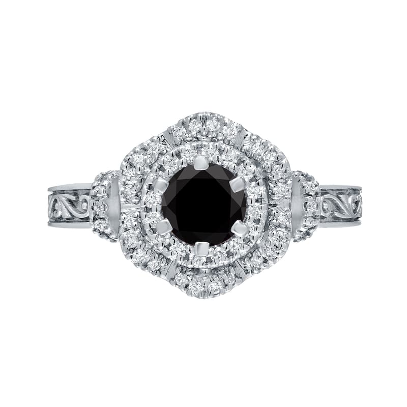 Auriya 1 Carat tw Vintage Round Black Diamond Engagement Ring in 14KT