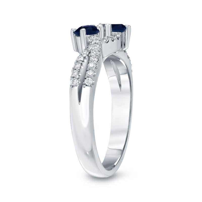 14k Gold Two Stone Round 1/2ct Blue Sapphire and 1/4ct TDW Diamond Engagement Ring