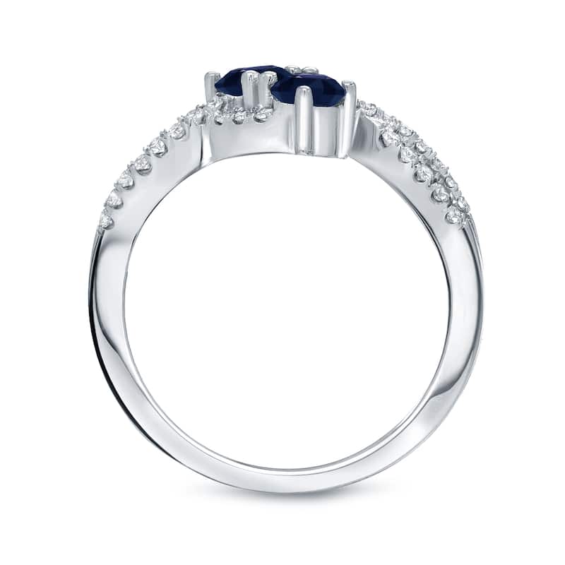 14k Gold Two Stone Round 1/2ct Blue Sapphire and 1/4ct TDW Diamond Engagement Ring