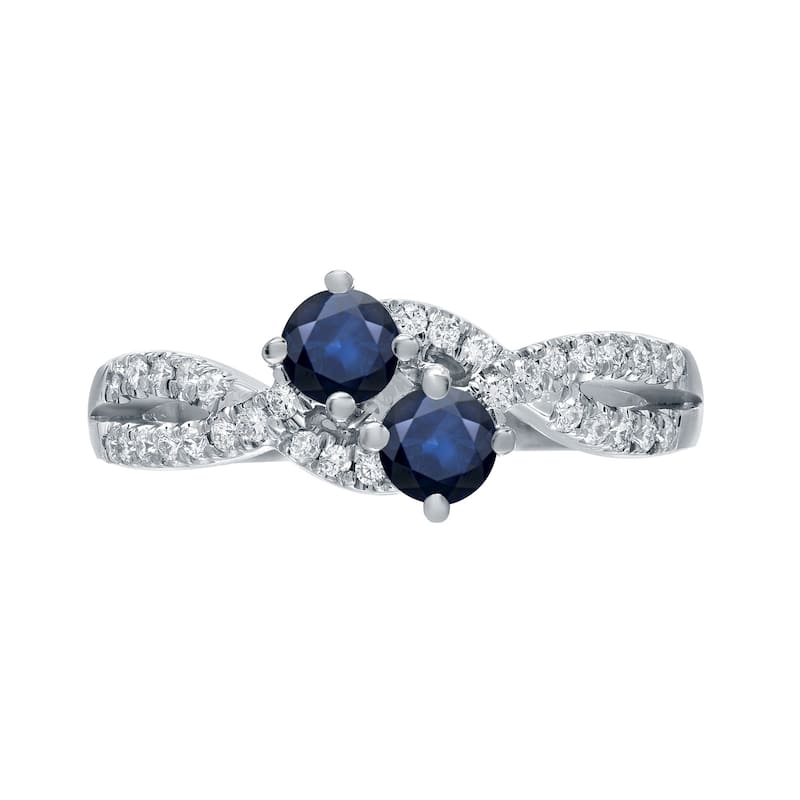 14k Gold Two Stone Round 1/2ct Blue Sapphire and 1/4ct TDW Diamond Engagement Ring
