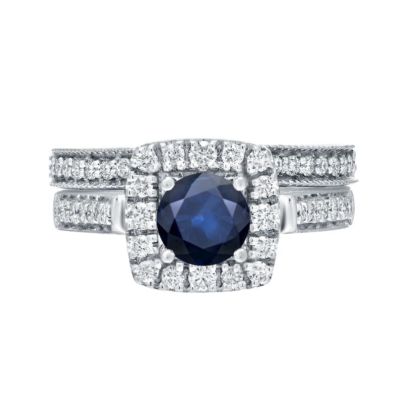 Auriya 1/3ct Blue Sapphire and 3/4ctw Halo Diamond Engagement Ring Set 14kt Gold