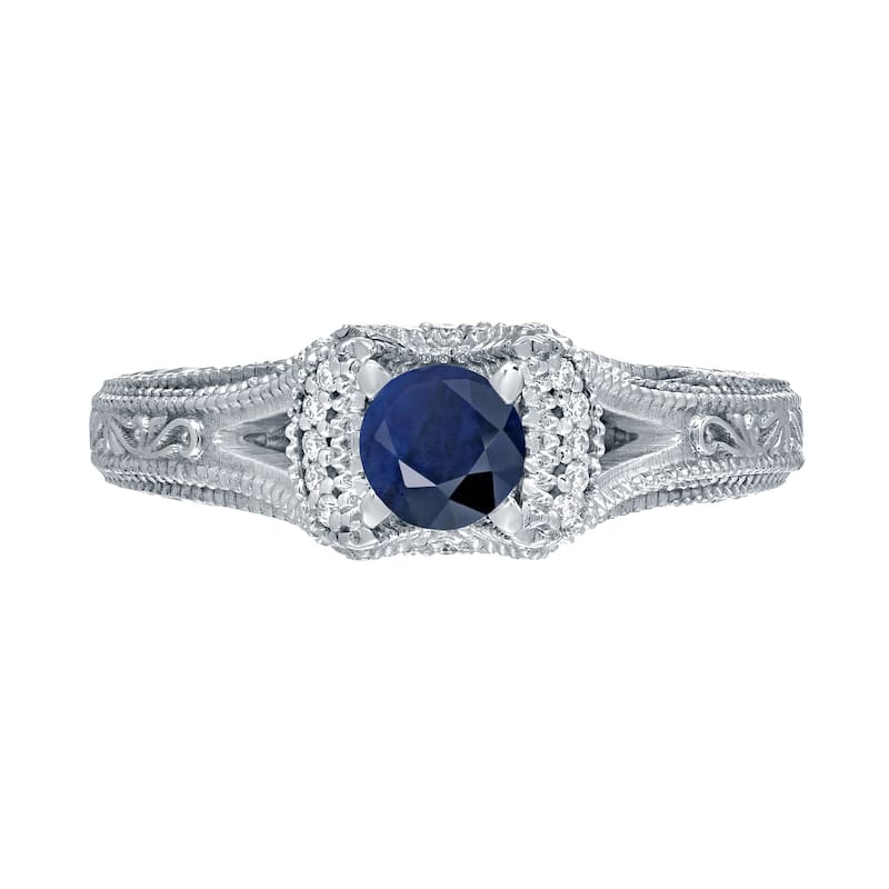 14k Gold 2/5ct Blue Sapphire and 1/8ct TDW Round Diamond Engagement Ring