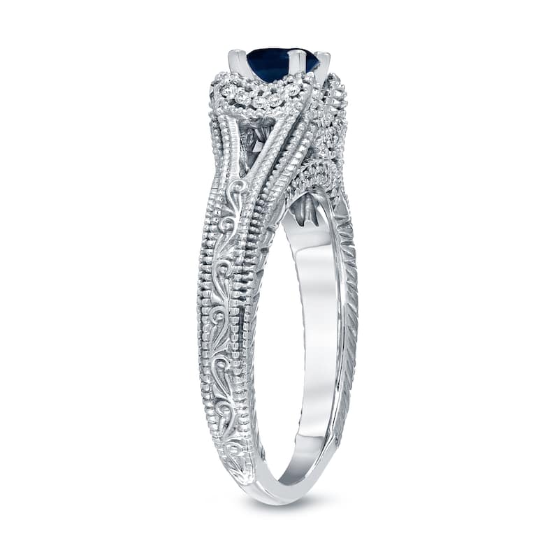 14k Gold 2/5ct Blue Sapphire and 1/8ct TDW Round Diamond Engagement Ring