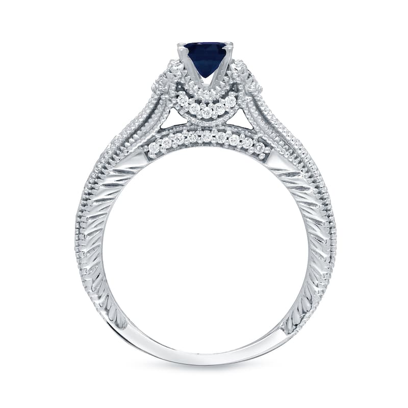 14k Gold 2/5ct Blue Sapphire and 1/8ct TDW Round Diamond Engagement Ring