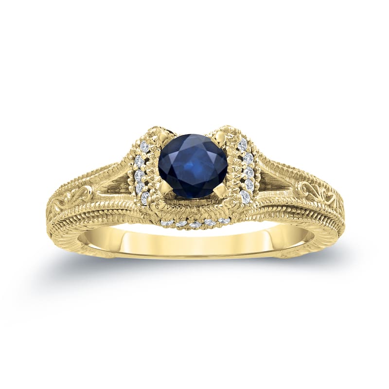 14k Gold 2/5ct Blue Sapphire and 1/8ct TDW Round Diamond Engagement Ring