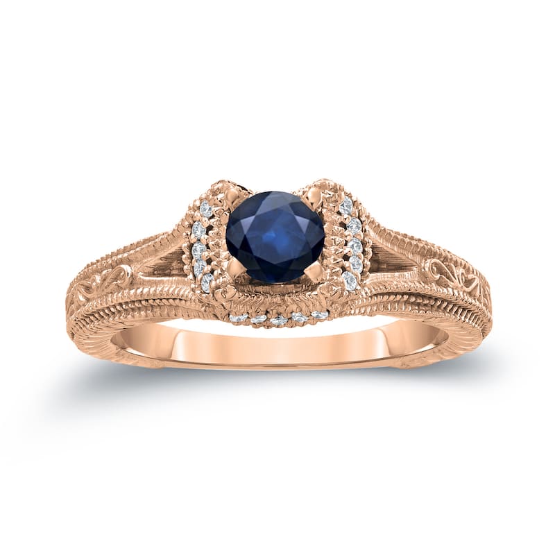 14k Gold 2/5ct Blue Sapphire and 1/8ct TDW Round Diamond Engagement Ring