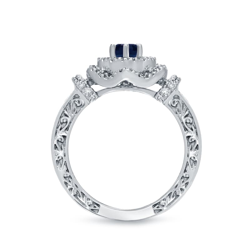14k Gold Vintage 3/4ct Sapphire and 1/3ct TDW Halo Diamond Engagement Ring