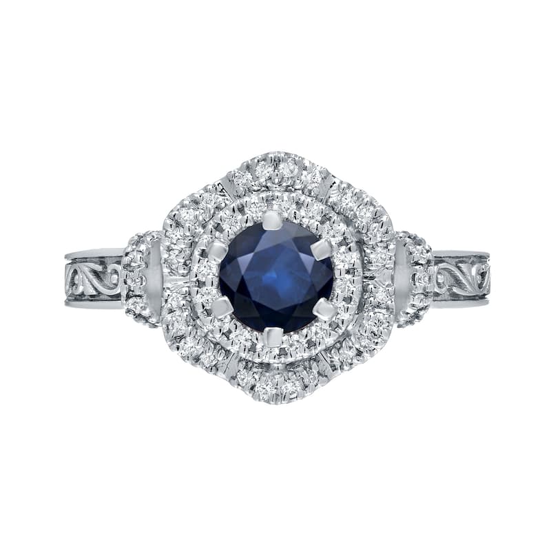 14k Gold Vintage 3/4ct Sapphire and 1/3ct TDW Halo Diamond Engagement Ring