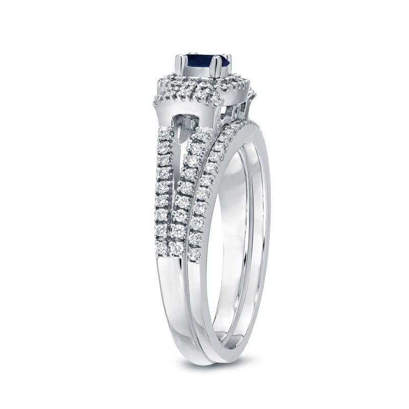 Auriya Modern 1/5ct Blue Sapphire and 1/2ctw Halo Diamond Engagement Ring Set 14kt Gold